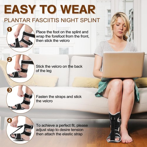 SNUSIM Plantar Fasciitis Night Splint - Upgraded Plantar Fasciitis Relief Braces For Women Men Day Night - Ankle Brace Arch Support Achilles Tendonitis Relief Foot Drop Heel Pain Relief - Breathable