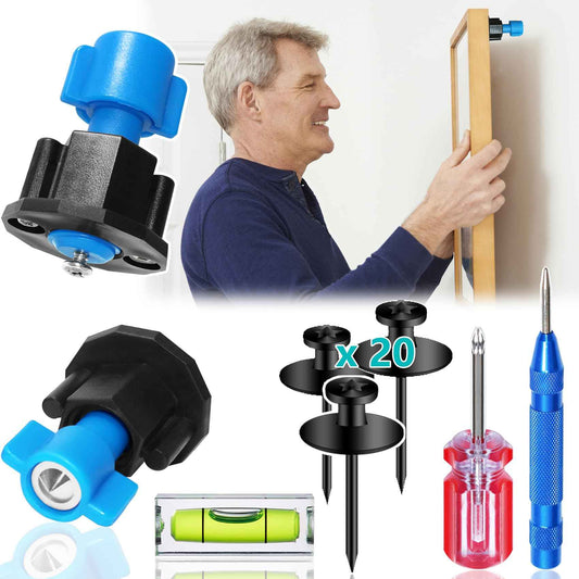 Keyhole Marker, All-in-One Picture Hanging Kit with Level, Center Punch, Screwdriver, Push-Pin Hangers, Easy-Hang No-Measure Tool for Wall Art, Photo Frames, Canvas, Sawtooth, Keyhole, Wire, D-Ring