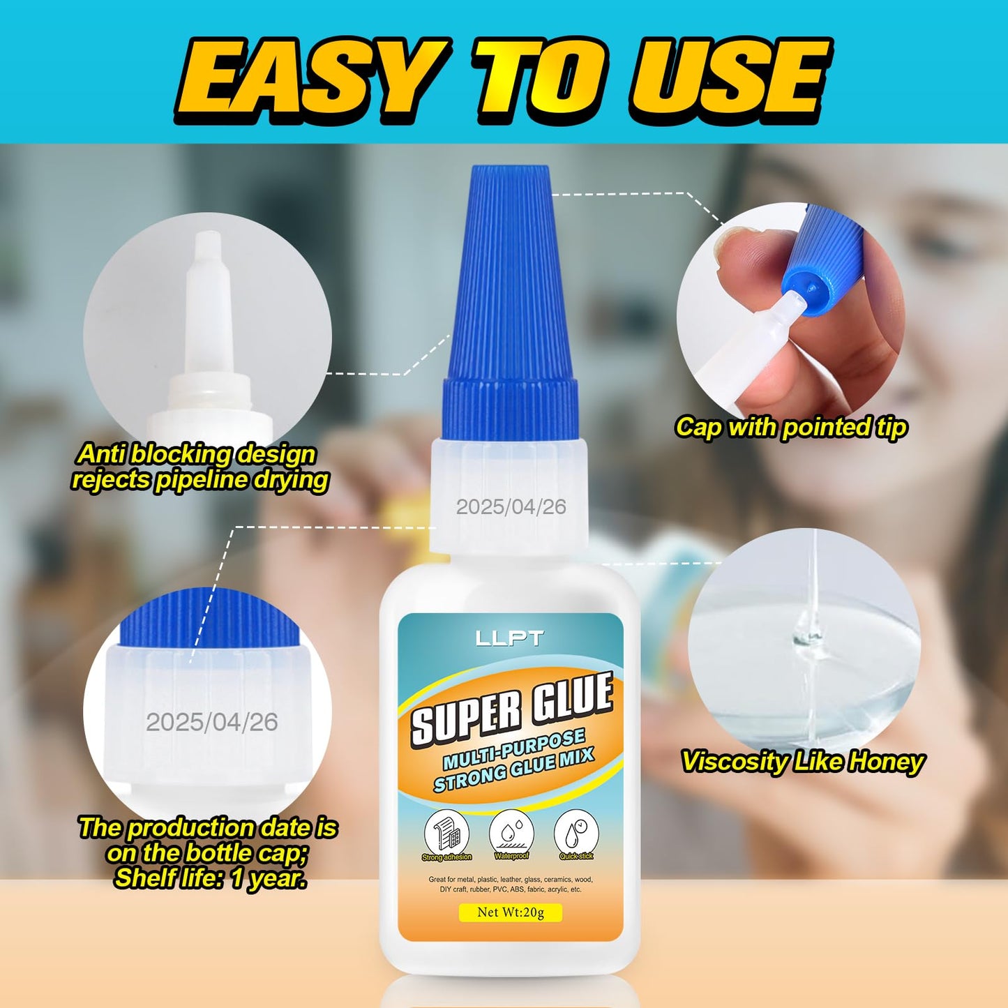 LLPT Super Glue, Net 20g Each, Clear All Purpose Superglue, 1 Pack