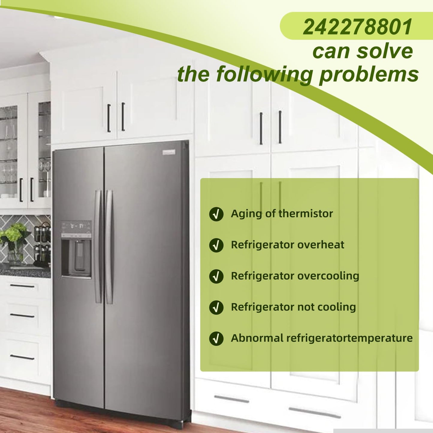 OEM 242278801 Refrigerator Thermistor Compatible with Frigidaire White-Westinghouse Crosley,Replace 3016441 AP5802148 PS8760187 EAP8760187