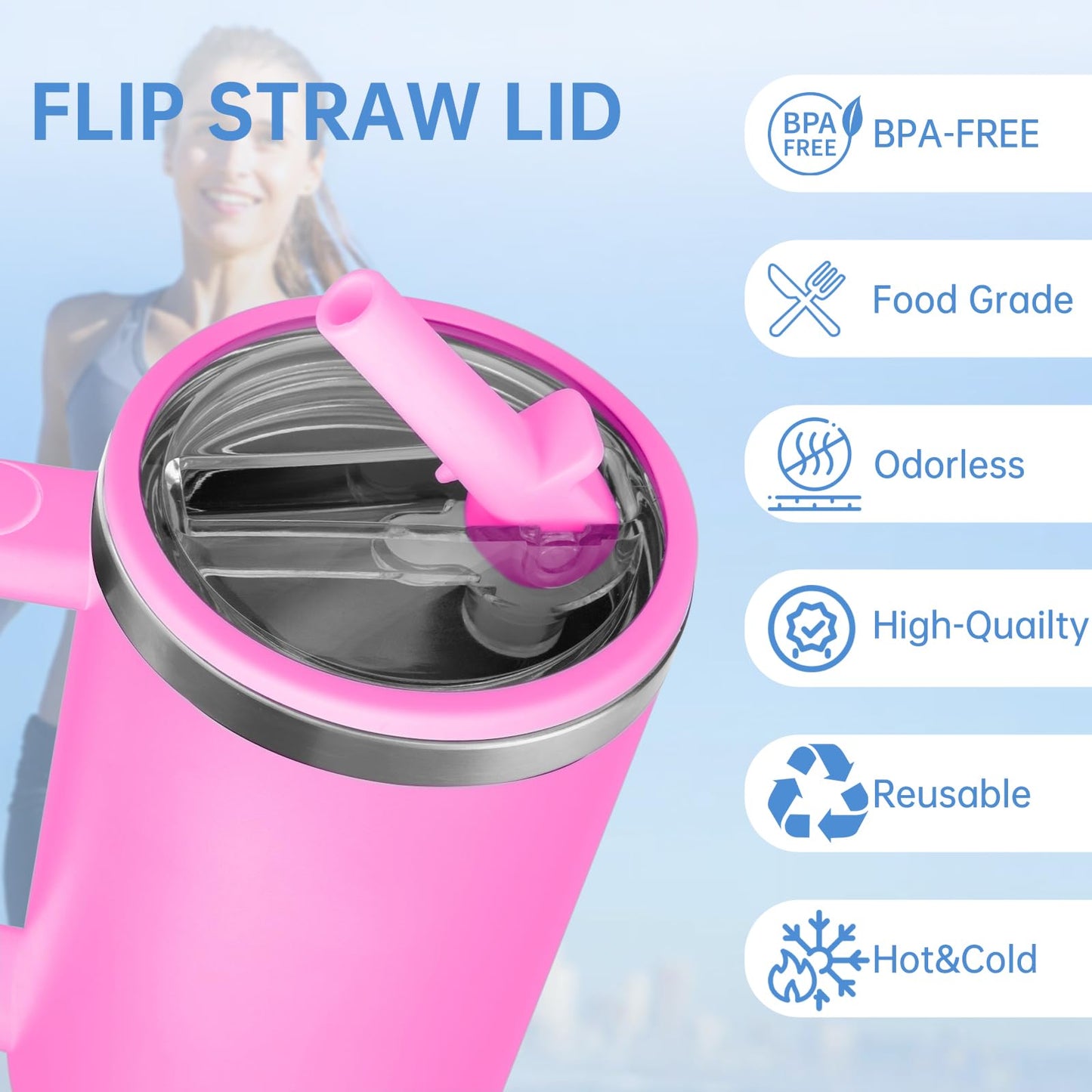 30 oz Replacement Lid for Stanley Quencher Tumbler with Handle, 2 PCS Spill Proof Lid Accessories Fit, Leak-Proof Splash Resistant Replaceble Cover Cap for Stanley, (Pink)