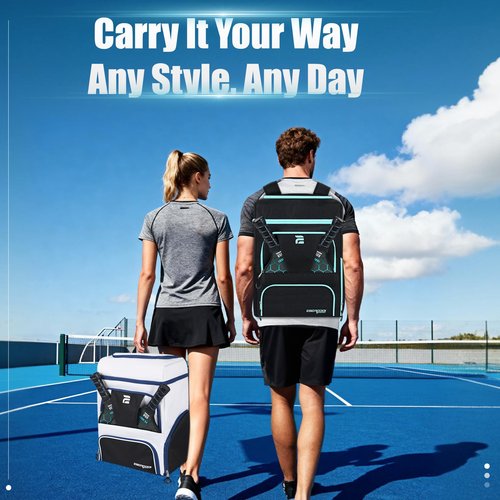 ESCRODOI Pickleball Bag Backpack with Shoe Compartment & Cooler, Large Pickleball Sport Backpack for Men&Women, Multi-Pocket Gym Bags for Sports&Work with Laptop Compartment, Black