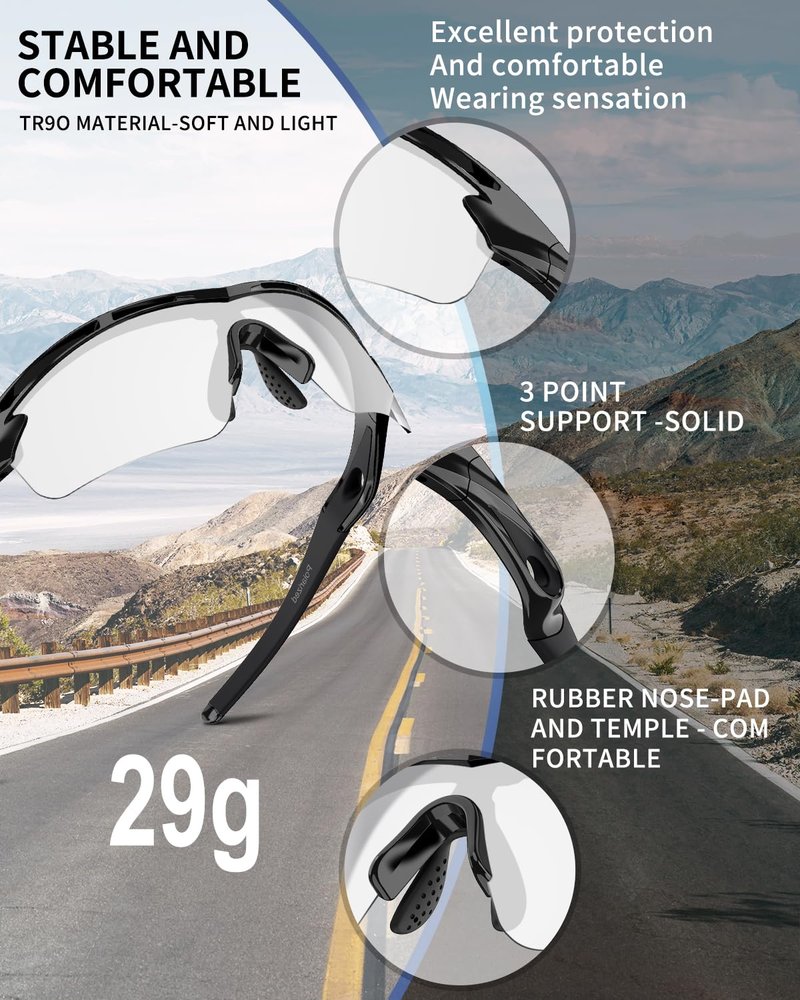 Rosemal Sports Sunglasses Polarized Cycling Sunglasses Running Driving Fishing Hiking for Men Women UV400 Photochromic