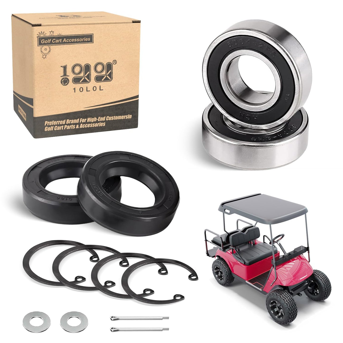 10L0L Rear Axle Shaft Bearing & Seal Kit for EZGO TXT/RXV 1994-up, Medalist & Marathon Electric Golf Cart, OEM# 611931 70181-G01 70181G01 15112-G1 15112G1 620343 15114G1, 2 Pack