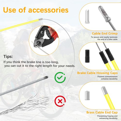 BMX Bike Gyro Brake Cables Front+Rear (Upper+Lower) with Spinner Rotor Complete Kit - Stable,Flexible Brake Lines Set Cable&Housing Replacement for Most Gyro Systems & 20" Bikes, Professional, Yellow