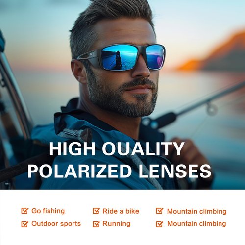 Sports Polarized Sunglasses for Men: Fishing Running Sun Glasses Womens Wrap Around Goggles UV400 Protection TR90