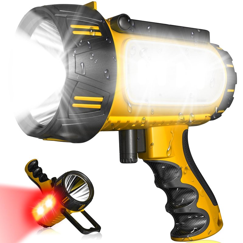2026 New 3000,000 Lumen Super Bright Spotlight,10000mAh Rechargeable Flashlight Handheld Spotlight,Spot Light Outdoor Runtime 72+ Hrs,Flashlight Searchlight Flood Camping Hunting Boating with Tripod