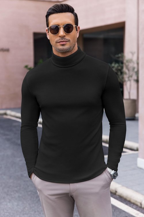 Ekouaer Men's Turtleneck Long Sleeve Turtle Neck Shirts Basic Lightweight Undershirt Thermal Pullover Sweater Black M