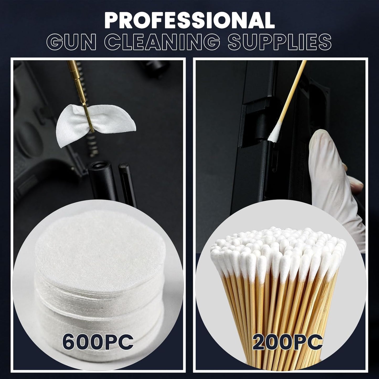 PINGMIC Gun Cleaning Kit - 1200/800/600PCS with Pointed Swabs & Lint-Free Patches | Fits Most Calibers