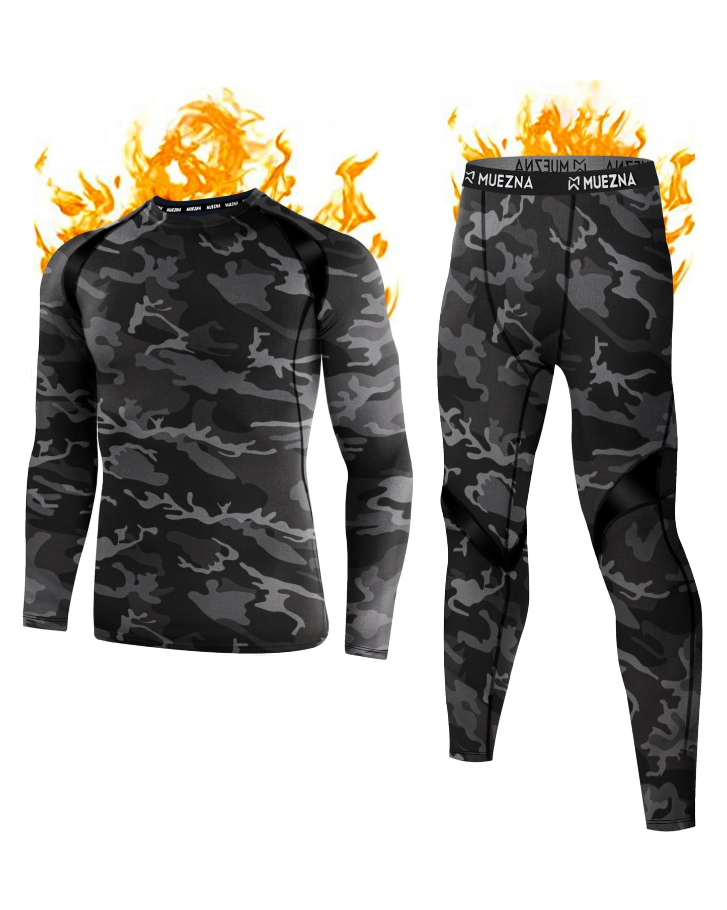 Muezna Men's Thermal Top and Bottom Set Underwear Long Johns Base Layer with Soft Fleece Lined - Grey Camo, Large
