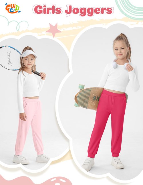 Guicizi Girls Jogger Pants Size 8 Sweatpants with Pockets Size 7 Soft Kids Sweat Athletic Sports Lounge Active Pants Girls Activewear Workout Clothes 2Pack