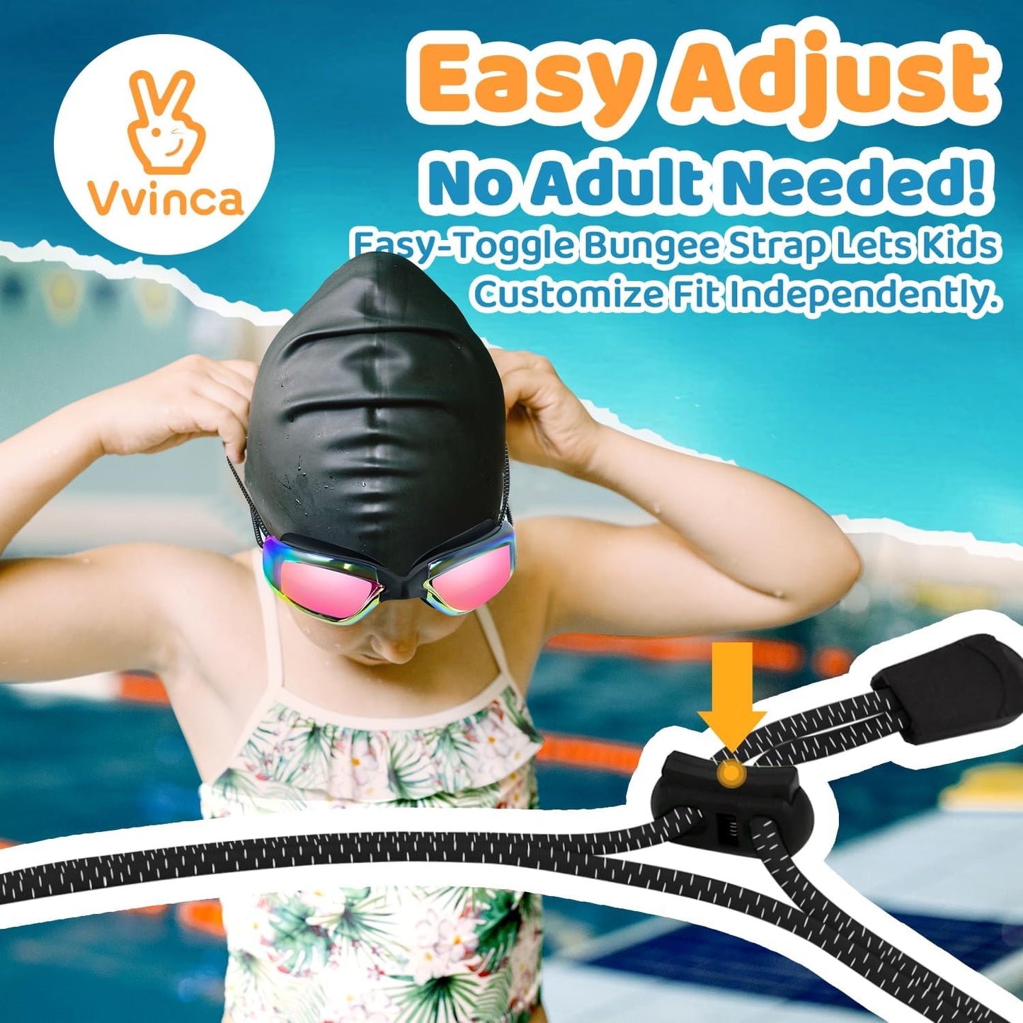 Vvinca Kids Swim Goggles - No Hair Pulling Design with Bungee Strap | 2-Pack for Ages 6-14