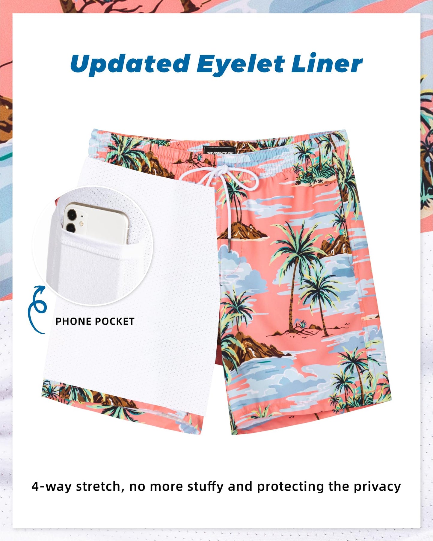 SURF CUZ Mens Swim Trunks with Compression Liner Quick Dry Swim Shorts 7" Swimming Trunks Stretch Bathing Suit 7 Inch,Twilight Beach,M