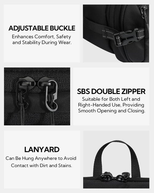 WATERFLY 3L Large Fanny Pack, 180° Opening Hip Pouch with Multi-Pockets, Anti-Theft RFID Blocking Waist Bag for Women Men Traveling Hiking Daily Use