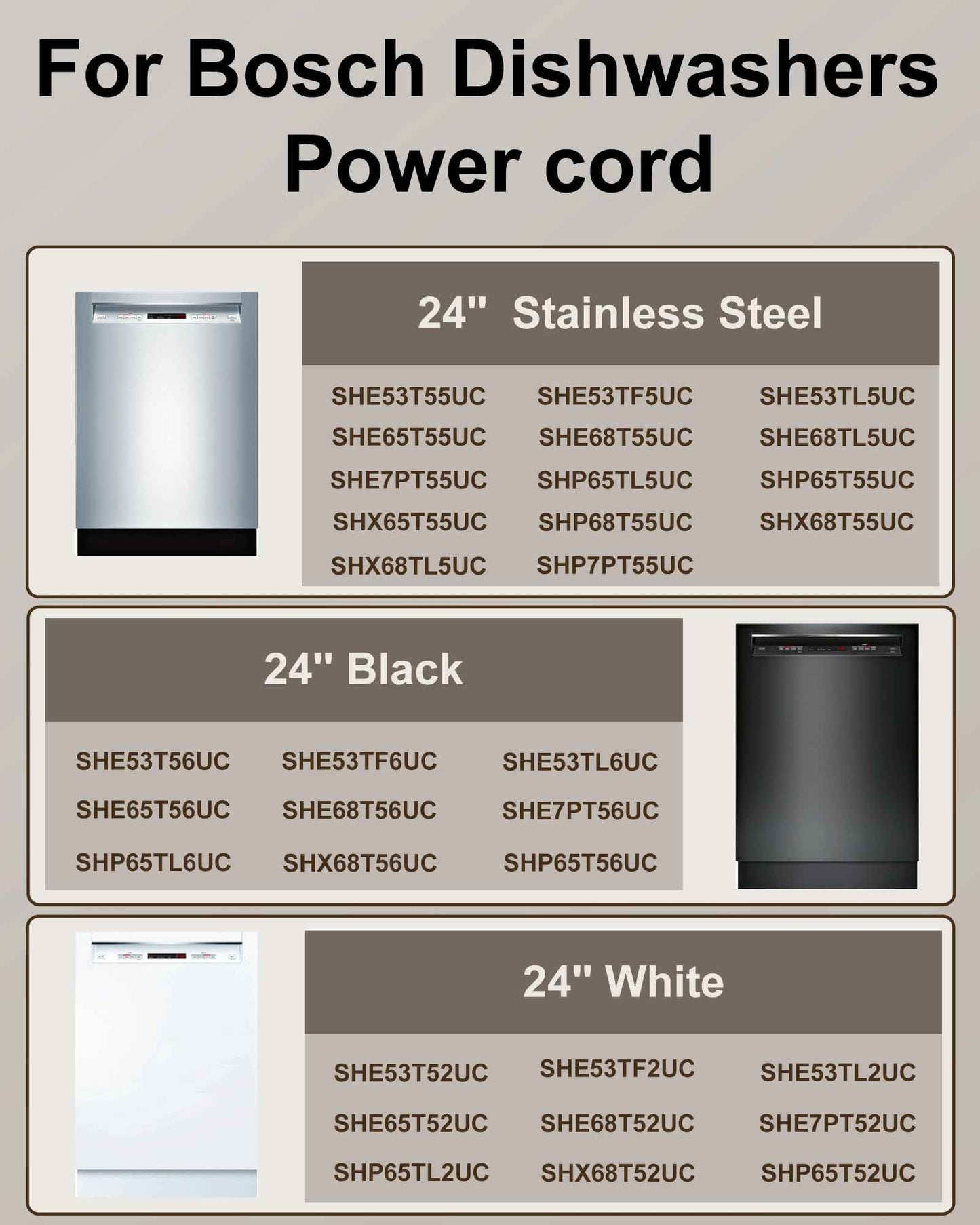 VHBW for Bosch Dishwashers Power Cord SMZPC002UC-00747210, Compatible with 24'' Bosch 800/300/500 Series Power Cord, Works with 00752018 Junction Box Plug Adapter (13A-16AWG)