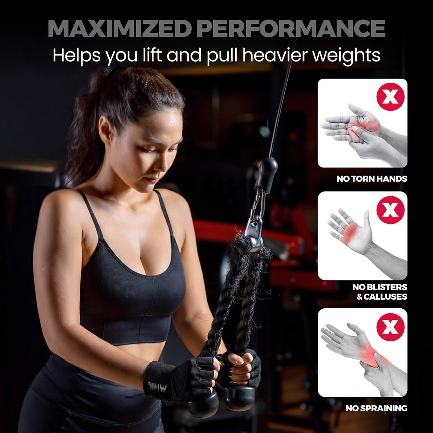 MhIL Workout Gloves for Women - Breathable Gym Gloves with Palm Protection & Enhanced Grip | Padded Weightlifting Gloves with Wrist Wraps