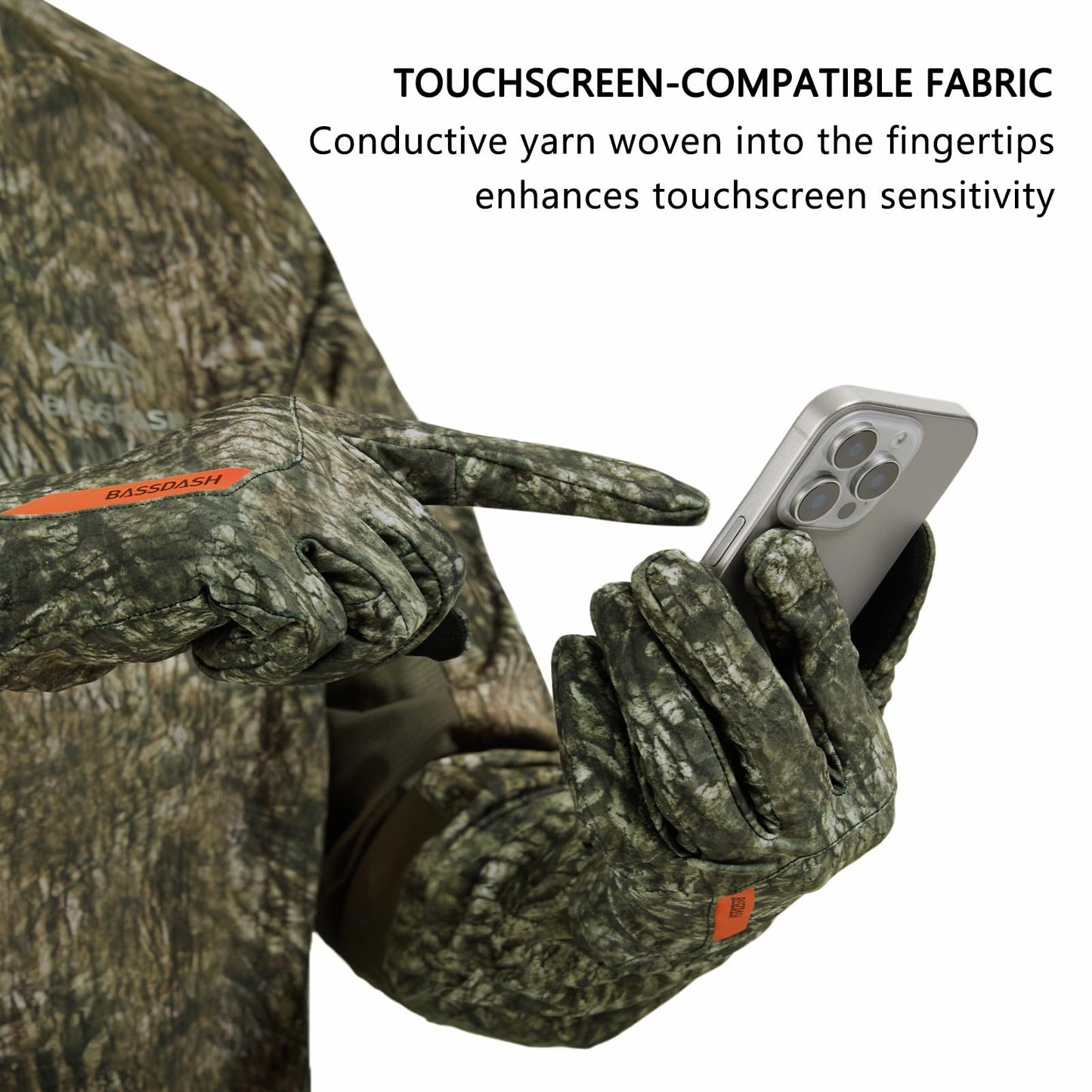 BASSDASH Camo Hunting Gloves Touchscreen Lightweight Glove for Warm Weather Turkey Fishing Outdoor Activities HG08