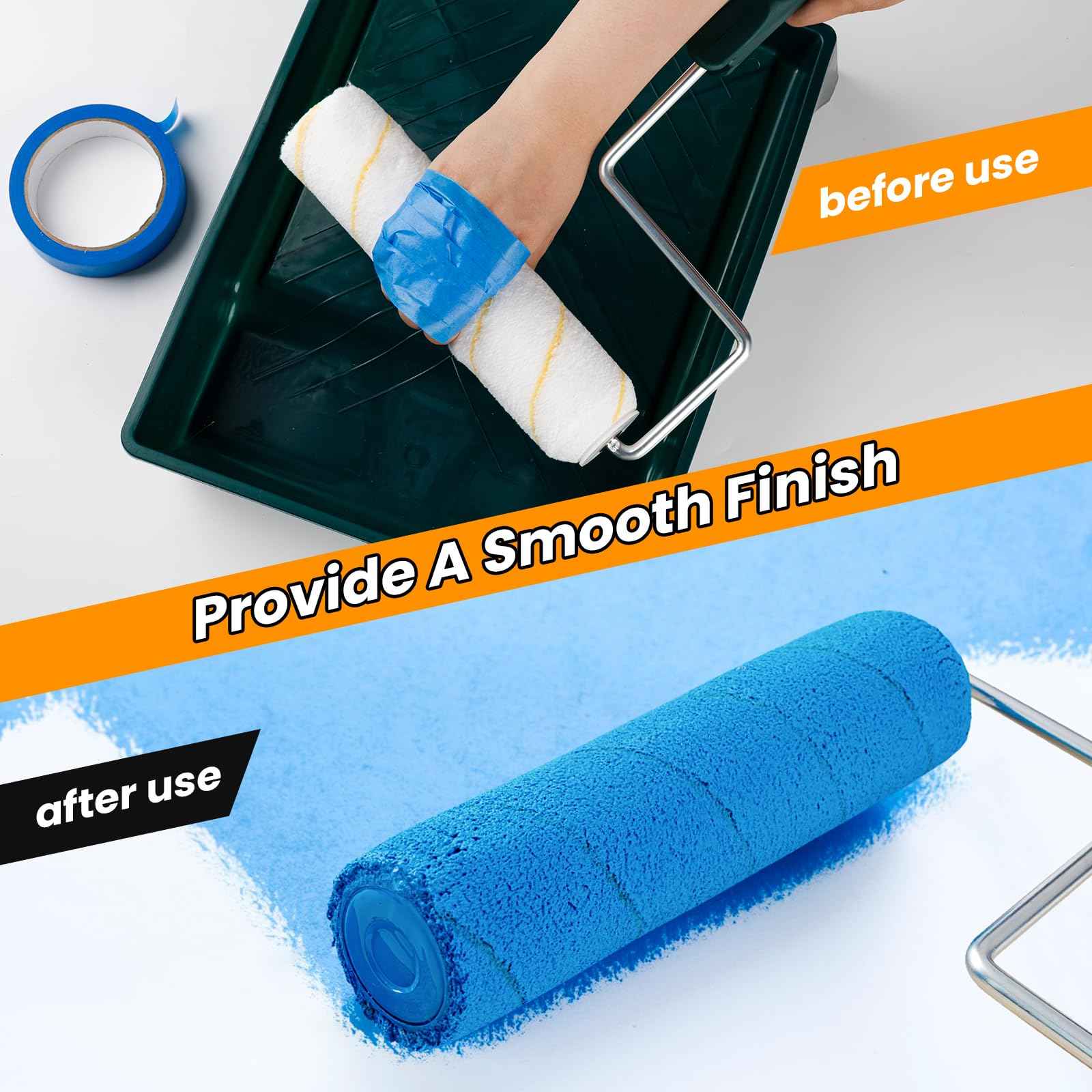 YiBaiBrush Paint Roller Covers, 12 Pack, 9 Inch Microfiber Paint Roller, 3/8" Nap Covers for Paint Roller Frame, Rollers for Painting, House Painting Supplies for Painting Walls