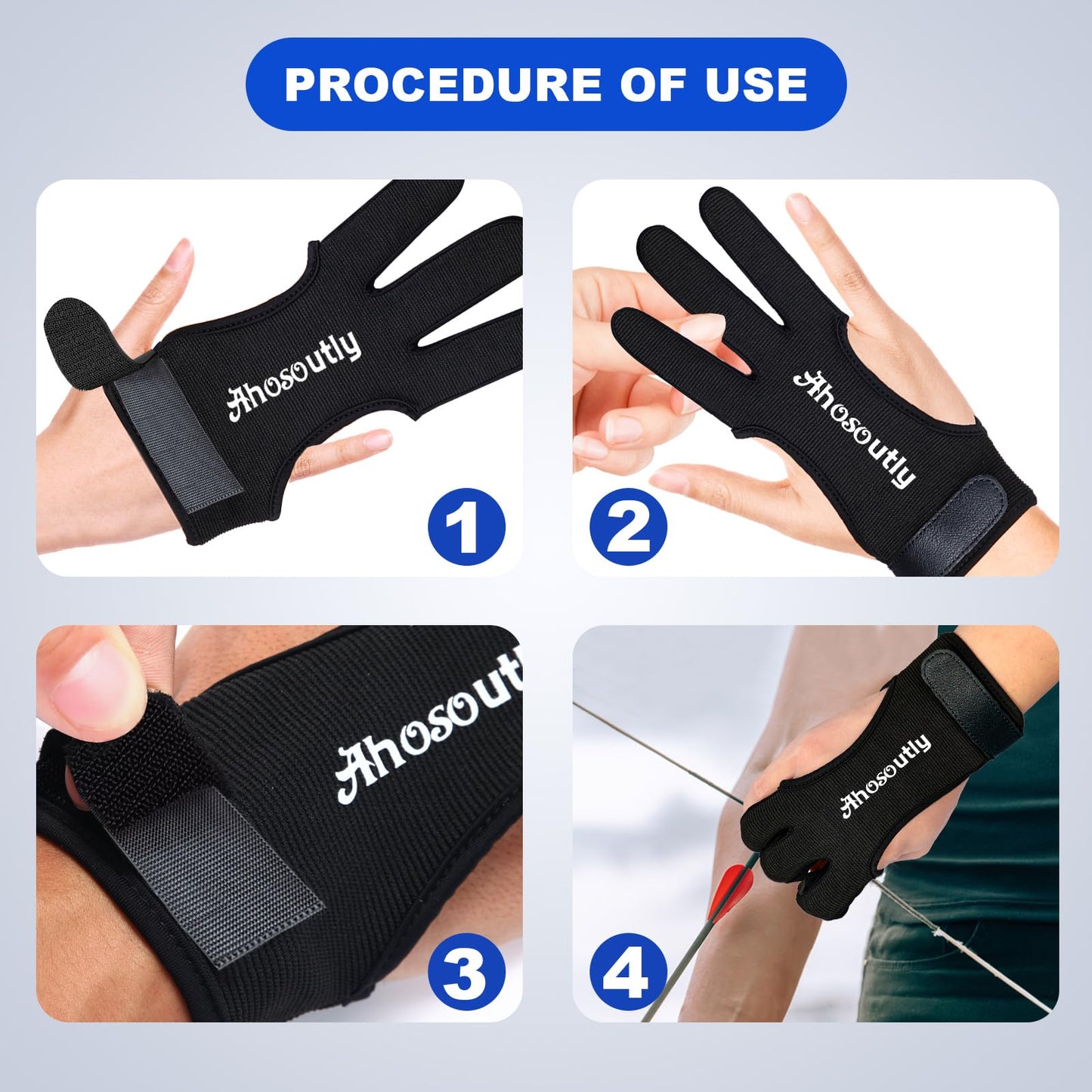AHOSOUTLY Archery Glove Three Finger Leather Elasticity Archery Protective Gloves Archery Shooting Gloves for Adult and Kids, Protective Gear (Black, X-Large)