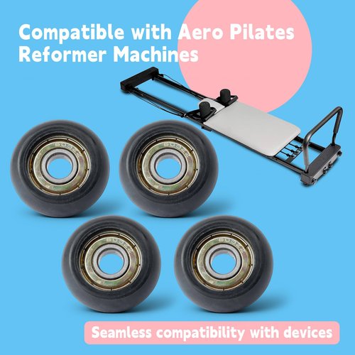 GLOXTED 4Pcs Replacement Roller Wheels Compatible with Aero Pilates Reformer Machines Part Easy to Install, Smooth and Quiet Glide, Black