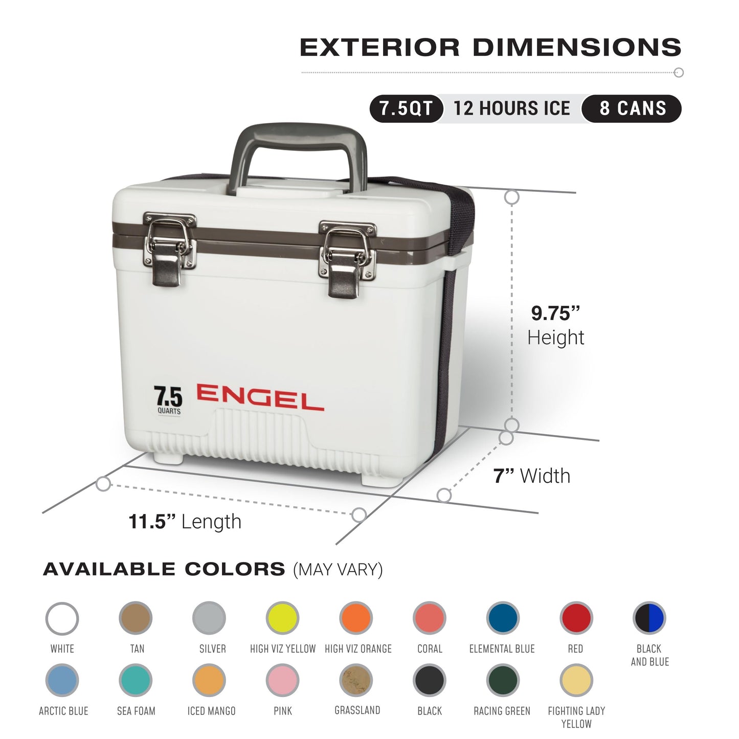 Engel UC7 7.5qt Leak-Proof, Air Tight, Drybox Cooler and Small Hard Shell Lunchbox for Men and Women in Black with Blue Interior