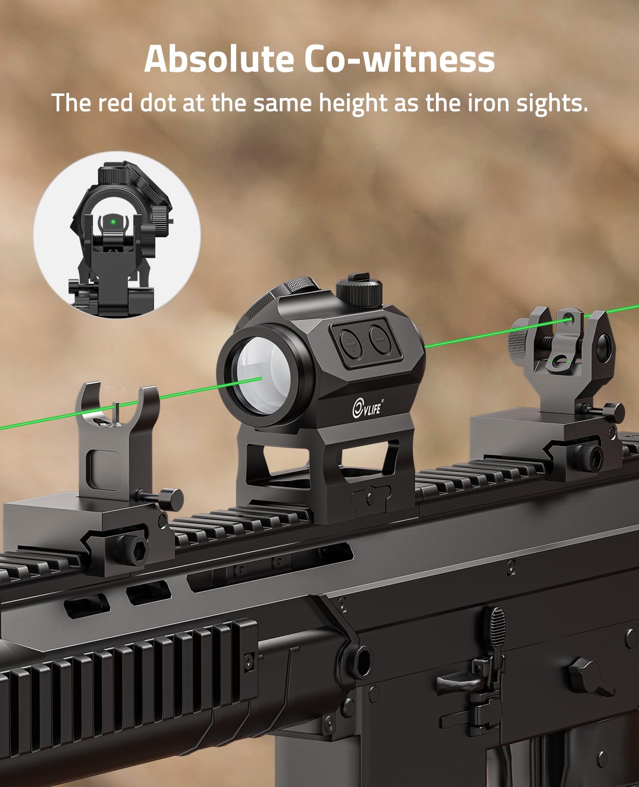 CVLIFE JackalHowl Compact Green Dot Sight, 2 MOA Motion Awake Green Dot Optics Reflex Sights,IPX7 Waterproof Scope with Low Mount and Co-Witness Riser Mount