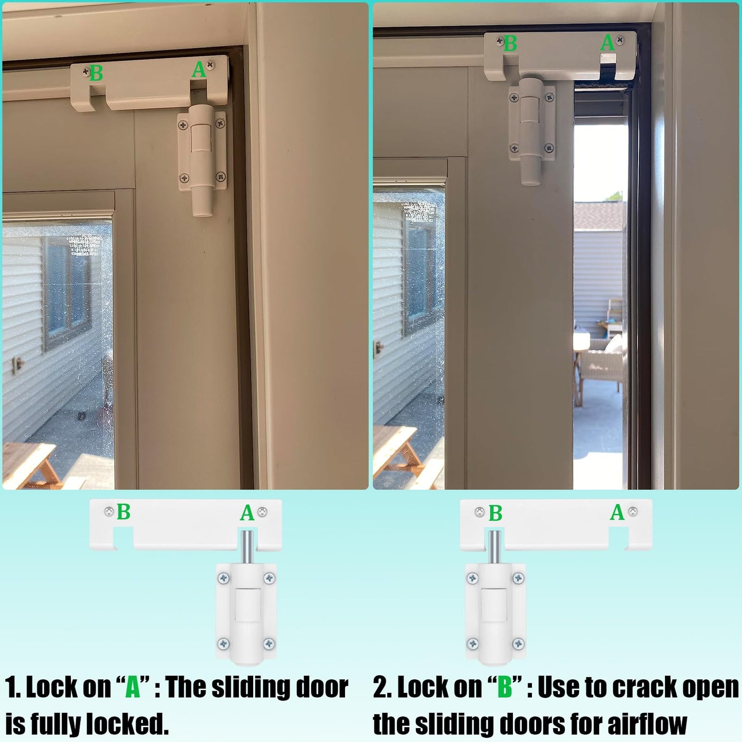TPard Patio Sliding Glass Door Security Lock/Bolt, Rail-Childproof Safety Window Locks for Any Slide Doors and Windows, Install on The Top Bottom Foot Kick Lock White 1PC