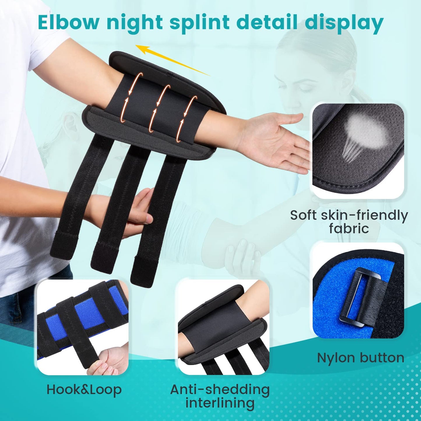 Elbow Brace for Ulnar Nerve Cubital Tunnel Syndrome for Women and Men, Arm Splint Left & Right Elbow Support Immobiliser for Straighten Arms to prevent Elbow Bending While Sleeping - L