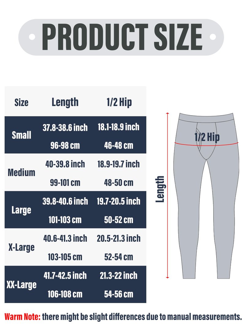 URATOT Men's Thermal Underwear Bottom Fleece Long Johns for Men Soft Warm Base Layer Thermal Pants for Cold Weather (US, Alpha, Small, Regular, Regular, 4, Black, Navy, Dark Grey, Heather Blue)