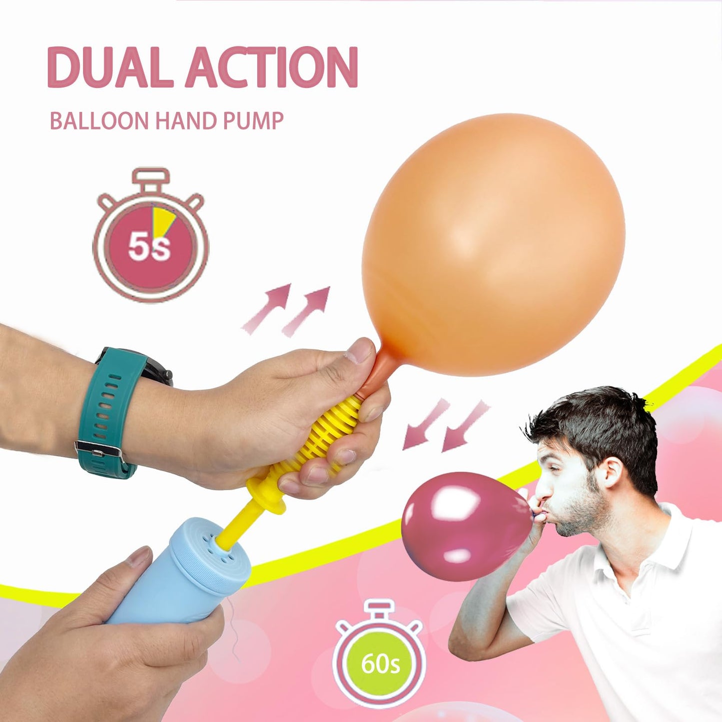 WARMGBOXCO Balloon Hand Pump,Balloon Pump Hand Two-Way Dual Action,Air Pump for Balloons for Birthday Party Decorations, Portable Hand Pump for Balloons. (Pack of 2)