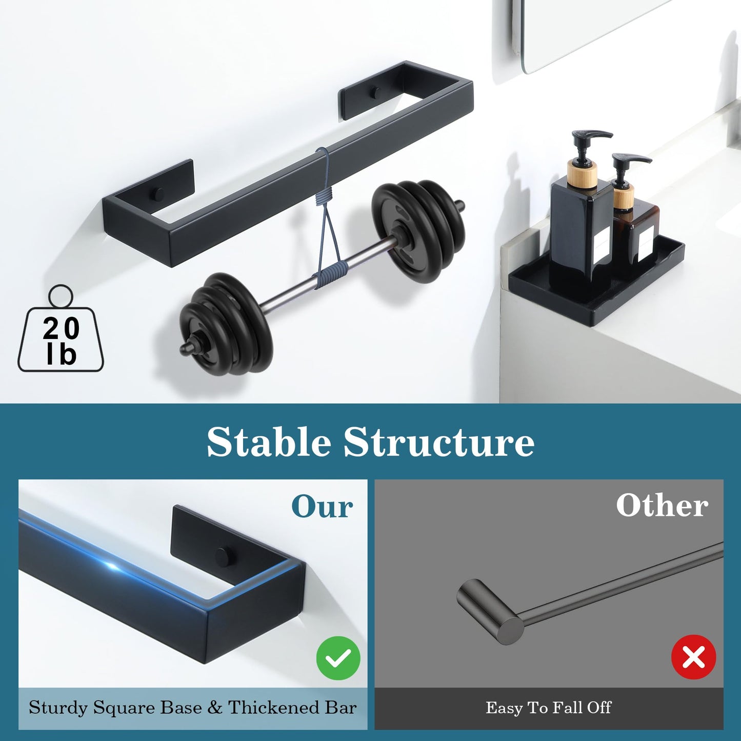 Mooche Towel Rack for Bathroom Wall Mount, 8" SUS304 Stainless Steel Rustproof Towel Bar, Matte Black Towel Holder for Bathroom Laundry Room Hotel Modern Home Decor