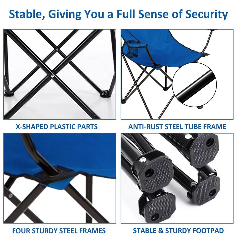 SAILARY Folding Camping Chair with Cup Holder, 225lbs Capacity, Portable Foldable Chair with Large Anti-Sink Feet, PE Coated Fabric for Outdoor, Beach, Fishing, Backpacking, Blue 2PCS