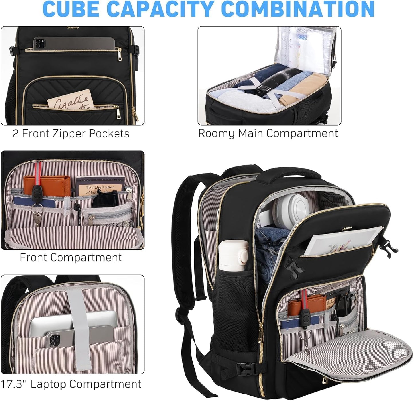 MOMUVO Large Travel Backpack - Flight Approved Carry-On with USB Charging Port | 18.4 Inch Laptop Bag
