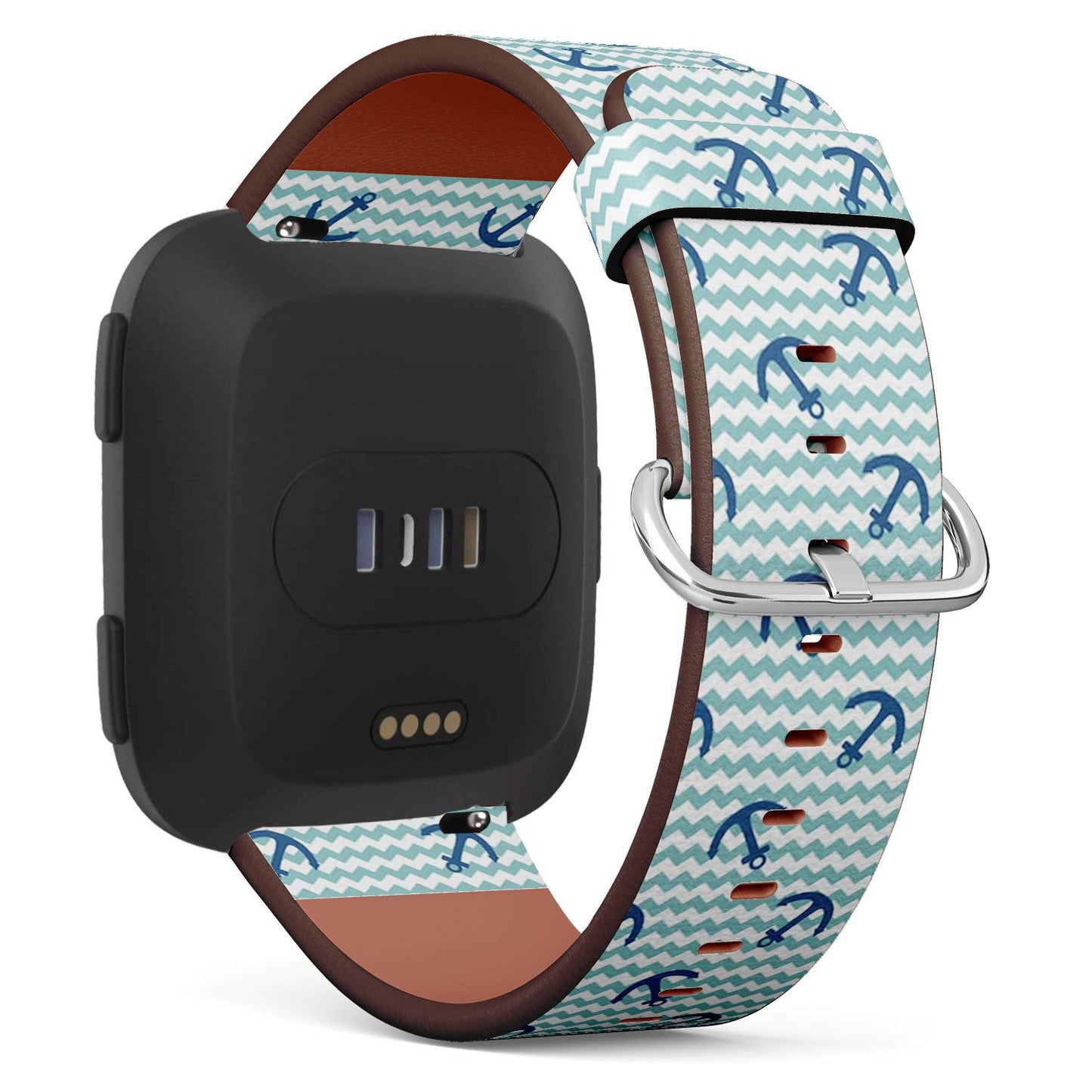 Compatible with Fitbit Versa, Versa 2, Versa Lite - Quick Release Leather Wristband Bracelet Replacement Accessory Band - Tile Sailor Anchor