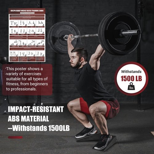 Squat Wedge Block, 2 Pcs Non-slip Heel Elevated Squat Wedge for Weightlifting Workout with Storage & Training Poster, Slant Board for Squats to Improve Squat Mobility Balance & Strength Performance