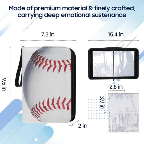 Baseball Card Binder - 4 Pocket Trading Card Holder with 400 Pockets & 50 Removable Sleeves | Portable Collectible Album for Kids