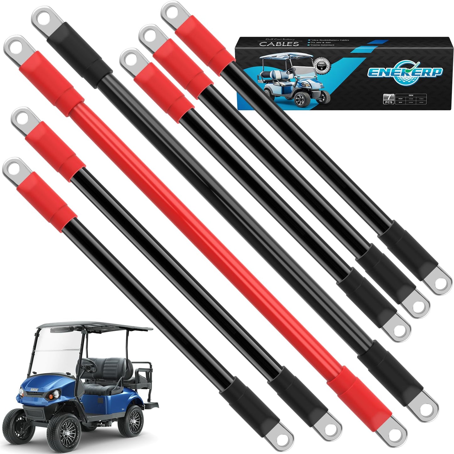 ENEKERP EZGO Battery Cables, Golf Cart Wiring Kit for TXT 1994-UP 36V and 48V, 4 Gauge 7 PCS Pure Copper AC/DC Wire Kits
