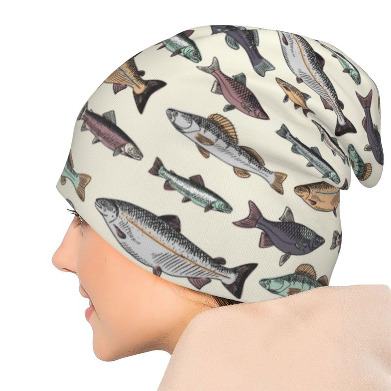 Vintage Fish Beanie For Women Men, Warm Soft Stretch Knitted Beanies Hat Lightweight Casual Slouchy Chemo Cap Cancer Headwear Gifts