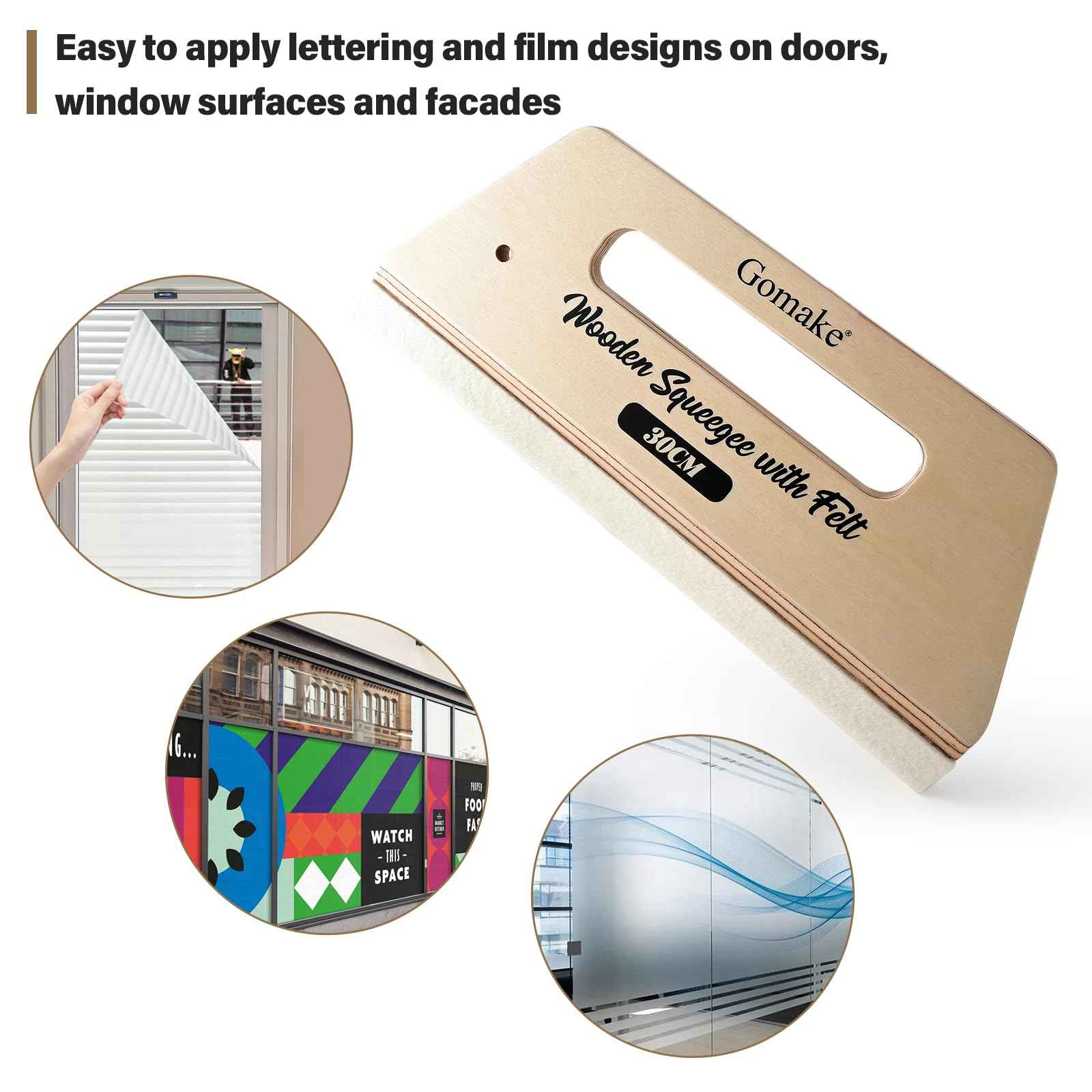 Gomake Wallpaper Smoothing Tool Large Wooden Squeegee with Felt for Large Film Application,Floor Graphics Installing,Doors and Windows Decal Applications