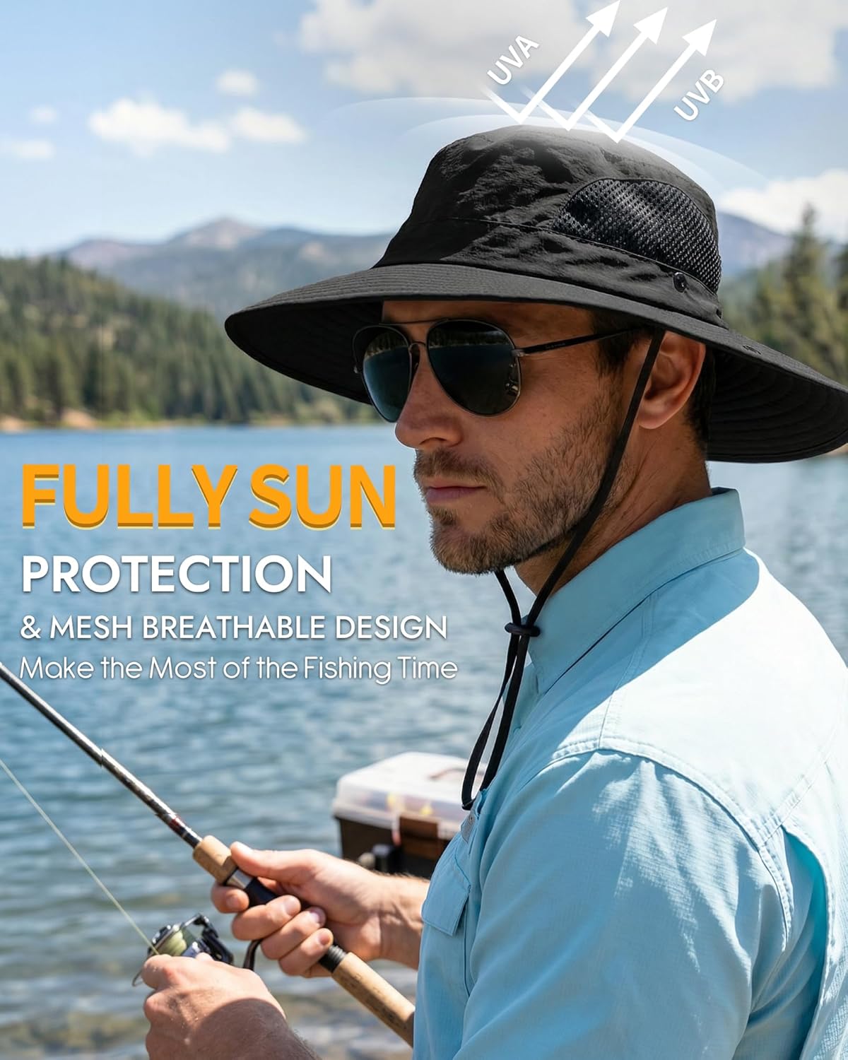 Skiennix Wide Brim Sun Hat - Waterproof & Foldable Outdoor Bucket Hat for Fishing, Hiking, Beach