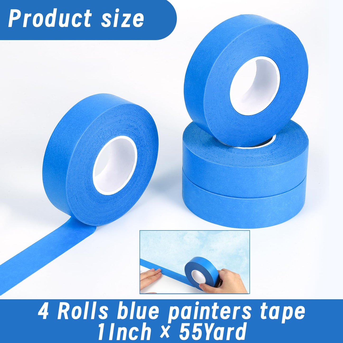 Fyguard 4 Rolls Painters Tape, 1Inch x 55 Yards Blue Painters Tape Washi Painters Tape Multi-Surface Blue Masking Tape for Wall Painting Masking Edge Treatment DIY, Home Use