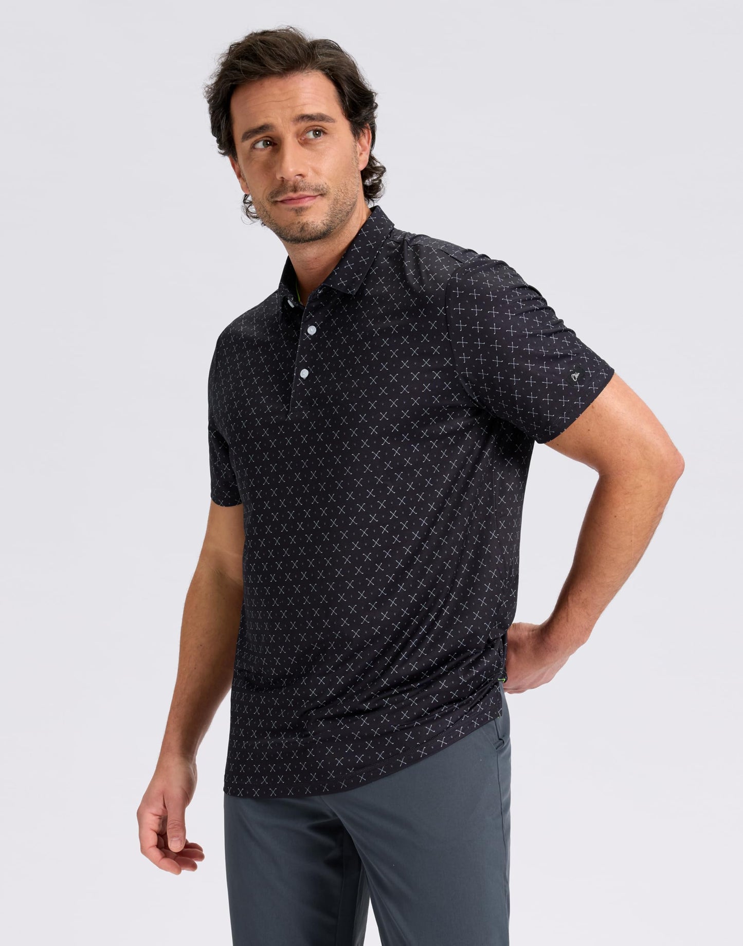 Obla Mens Golf Polo Shirts Short Sleeve Dry Fit Performance Moisture Wicking Casual Print Collared Golf Shirts for Men (Black Golf Clubs_L)