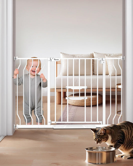 30"-48" Extra Wide Baby Gate with Adjustable Cat Door (5 Height Settings), 30.5" Tall, No-Drill Pressure Mount, Includes 2 Extensions, Pet & Toddler Safety Gate for Kitchens, Stairs, and Doorways
