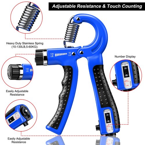 KDG Hand Grip Strengthener 2 Pack(Blue) Adjustable Resistance 10-130 lbs Forearm Exerciser,Grip Strength Trainer for Muscle Building and Injury Recovery for Athletes…
