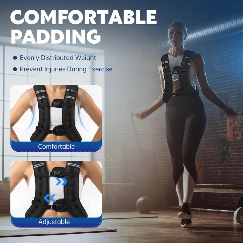 Troispot Weighted Vest, 30LB Weight Vest with Reflective Stripe, Body Weight Vest with Back Mesh Pocket for Women & Men, Home Gym & Outdoor Strength Training