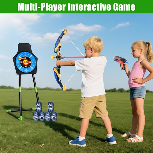 **Skiennix Bow and Arrow Toy Set - 2 Pack with 24 Suction Cup Arrows & Target | Indoor/Outdoor Sports Gift for Ages 4-12**