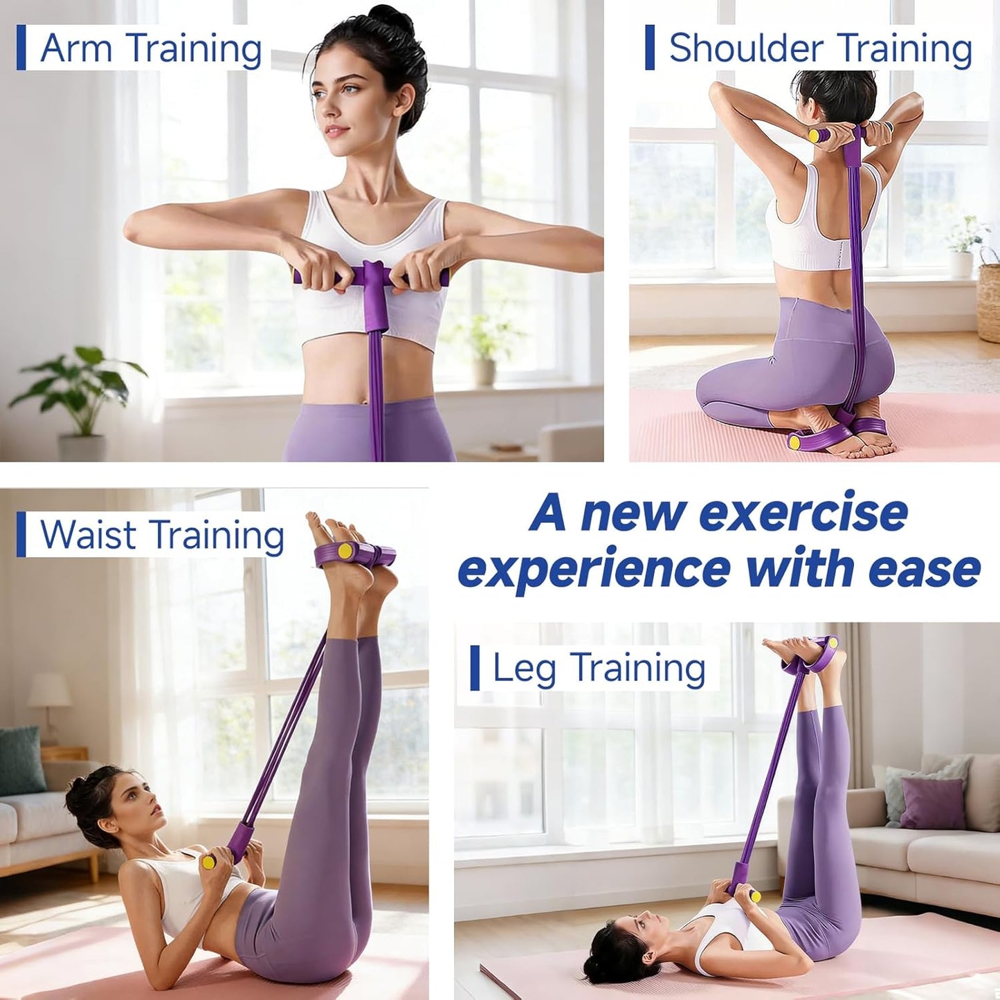 Skiennix Pedal Resistance Band - 8 Tube Exercise Bands for Full Body Workout | Portable Fitness Equipment