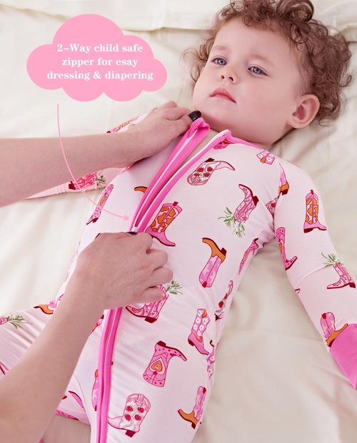 Babee Reshinee Bamboo Viscose Baby Footie Pajamas - Convertible Zipper Onesie for Girls, 0-24M