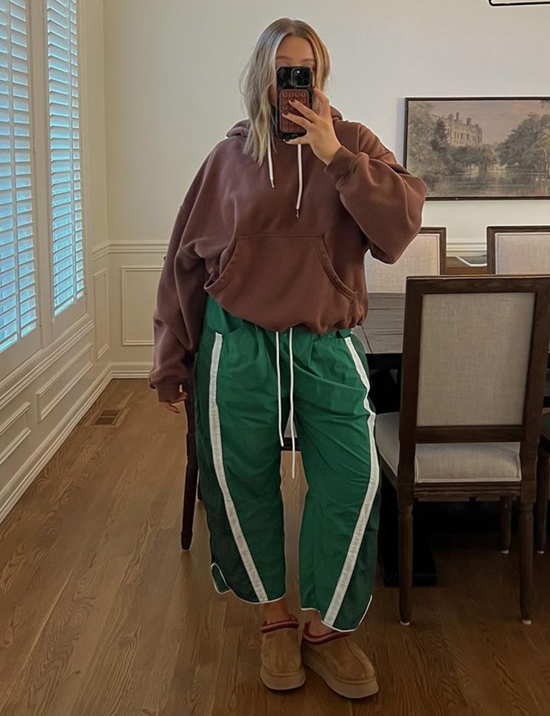 Wyeysyt Womens Wide Leg Pants Baggy Sweatpants Casual Drawstring Elastic Waist Contrast Color Y2K Track Pants(Green-M)