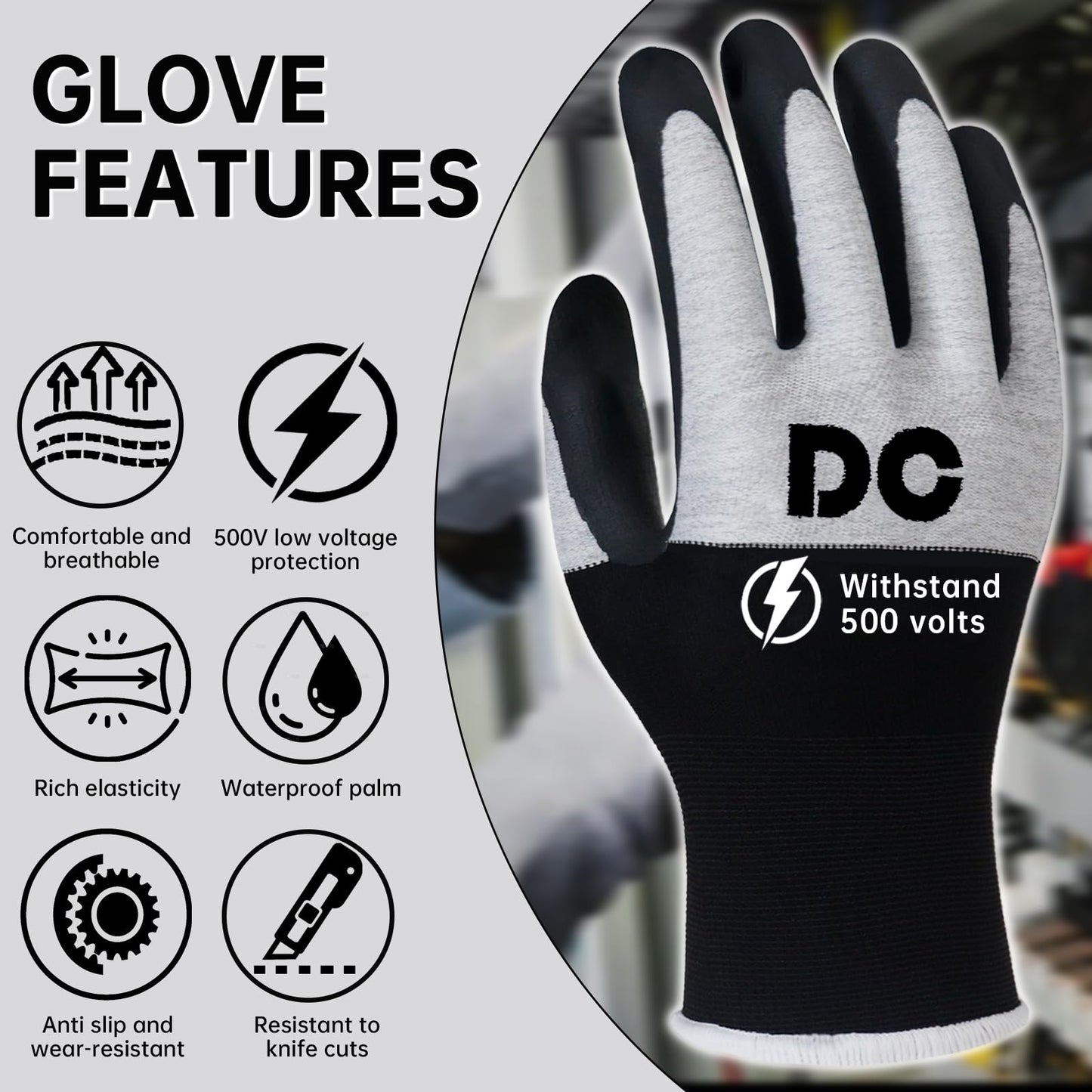 Insulated Electrician Gloves 500V Touch-Screen Voltage/Flame Retardant Work Gloves, Electrical Rubber Non-slip Texture Design for Electricians Prevent Shock